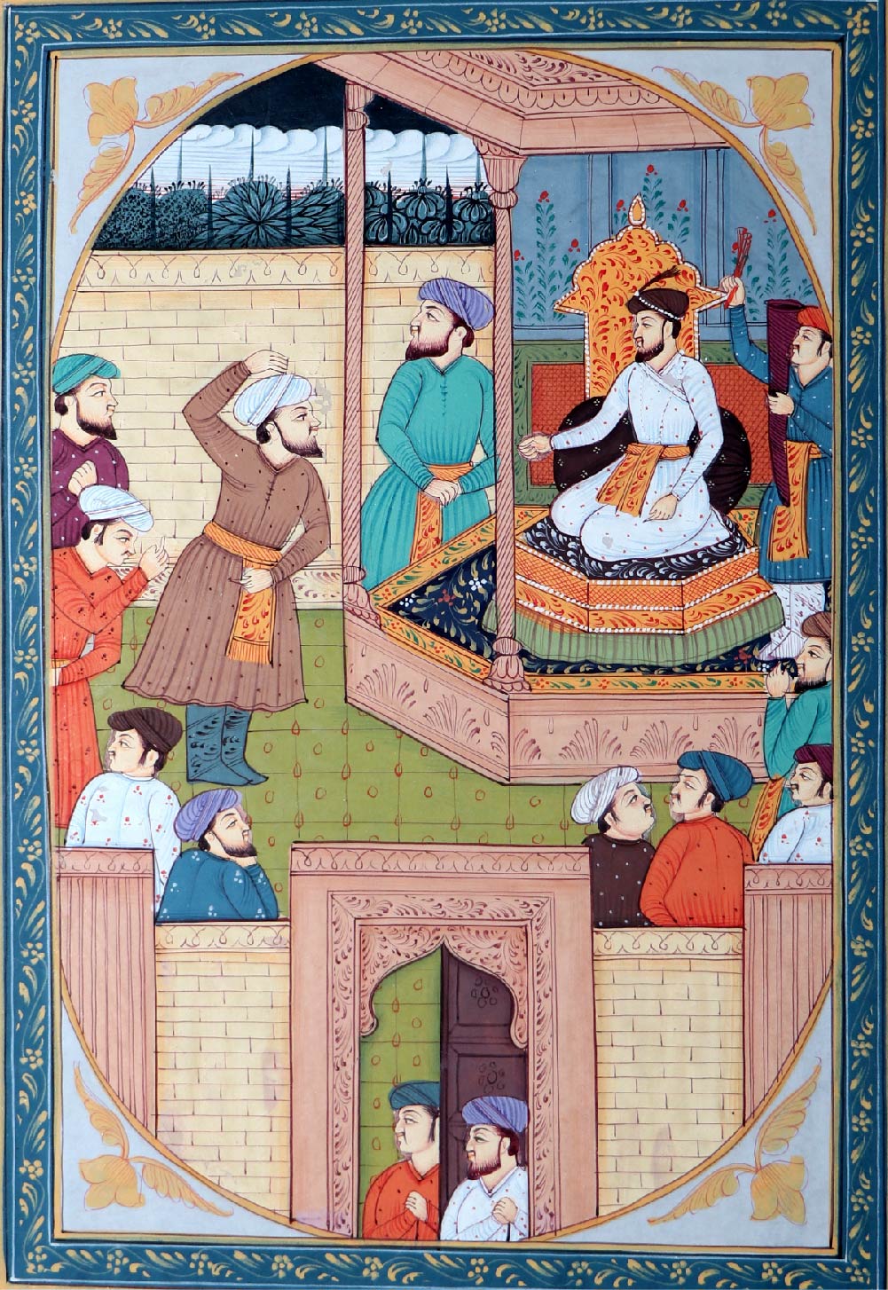 10 mughal court scene 5 by 7.25 inch border to border