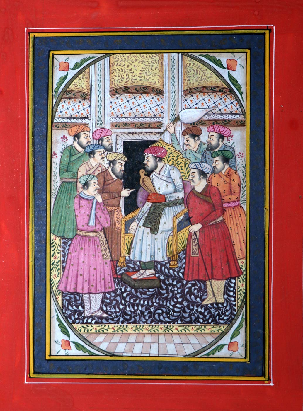 12 mughal court scene,. 5 by 7.5 inch border to border
